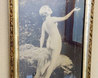 Framed antique lithograph of a nymph