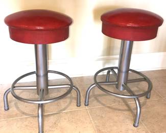Vintage red vinyl swivel bar stools