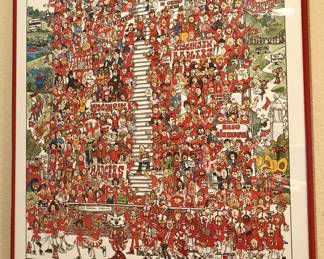 Framed vintage poster of the University of Wisconsin Badgers by artist John Holladay