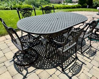 Wrought Iron Swivel Chairs, Table, and Chairs