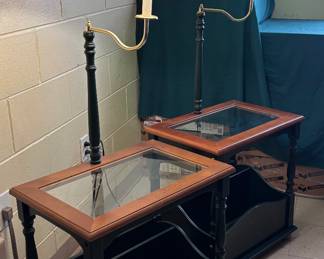 Magazine end tables with attached lamps