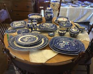 Large collection of Blue Willow.
