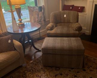 Lamp tables, lamps, comfy chairs and ottomans, pillows and more