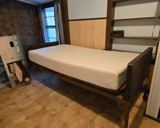 Bed - Invacare hospital bed used as twin size bed. Remote controls head, foot, and height. Mattress left on there for demo only. Used 8 inch mattress in a box shown on box in picture. Measurements are in the sale description section.