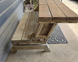 Pull the back of the bench forward and it turns into a bench and table.