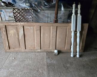 Vintage "Pantry" door maybe? Vintage door knob; keys; & bed spindles.