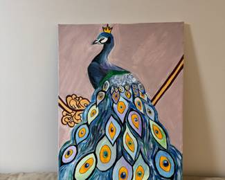  oil on campus Peacock, painting