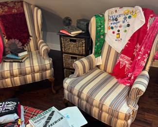 two queen Anne Upholstered wing chairs