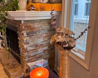 Salt  rock lamp , artwork, and side tables
