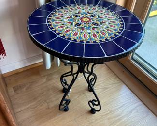 Round Talavera Tiled & Wrought Iron Accent/Bistro Table