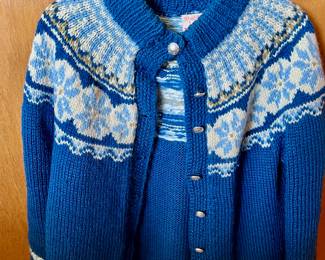 Nordic Blue Wool Cardigan Sweater
