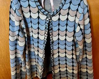 Intiwara 100% Algodon Cotton Blue/Tan Geometric Print Cardigan Sweater – Size Medium