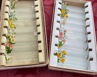 Floral Painted Glass Place Card Holders