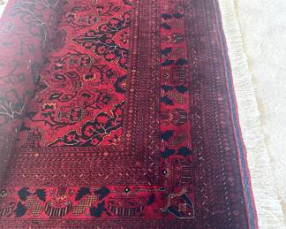 Wool Rug in Deep Red and Black with Tribal Motifs – 6.7' x 9.3'