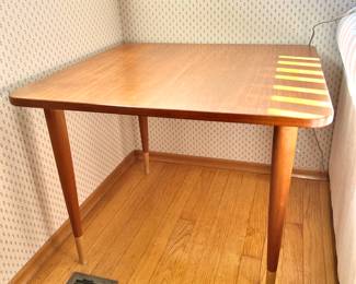 Mid-Century Square Table with Brass-Capped Tapered Legs