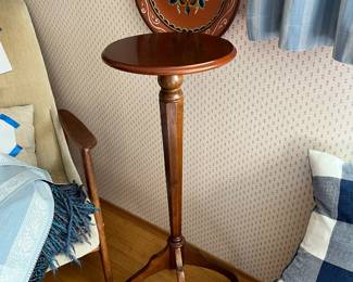 Bombay Wood Pedestal Plant Stand, Norwegian Rosemaling Wood Decorative Plate