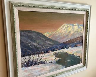 Framed Snowy Landscape Painting