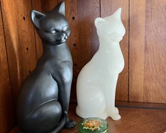 Lenwile Ardalt Artware Japan Black Ceramic Cat Sculpture, White Cat Candle