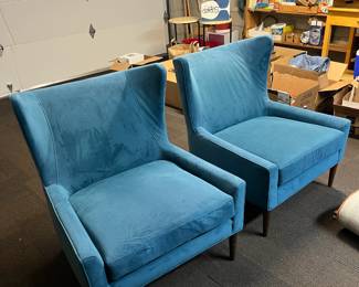 Pair of Blue Velvet Wingback Chairs