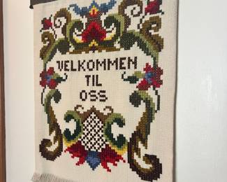 Norwegian Cross Stitch Welcome Wall Hanging Sign