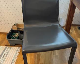 Set of 4 Gray Leather Upholstered Dining Chairs
