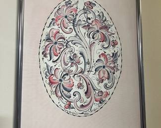 Framed Rosemaling Folk Art by Karl Stone Brathen