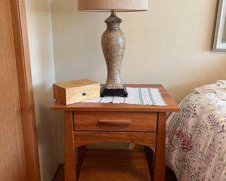 Pair of Wood Castle Reflections Nightstands, Crackle Finish Table Lamp