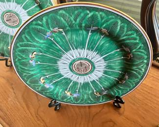 Pair of 1990 Reproduction of a 19th Century Chinese Export Porcelain Cabbage Leaf/Butterfly Plates