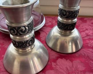 Pair of Norsk Tinn VAGA Pewter Norwegian Candle Holders