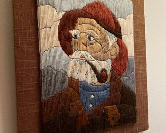 Crewel Embroidery Fisherman Art