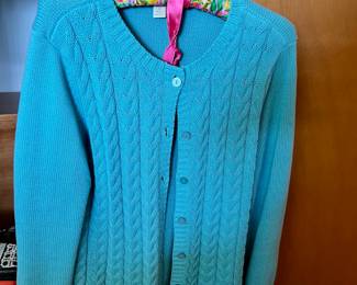 Appleseed's Aqua Blue Cable Knit Cardigan – Size Small