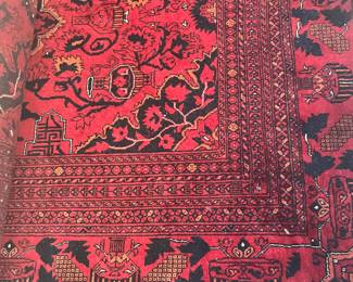Wool Rug in Deep Red and Black with Tribal Motifs – 6.7' x 9.3'