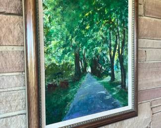 1998 Framed Tree Lined Path Painting Signed SR