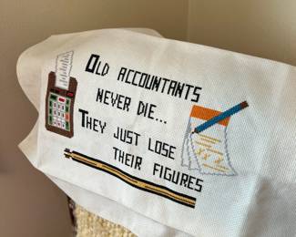 Cross Stitch "Old Accountants Never Die.." Tea Towel