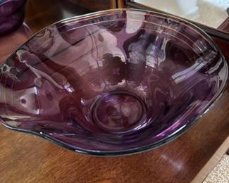 2000 Purple Blown Glass Centerpiece Bowl – Signed by Artist