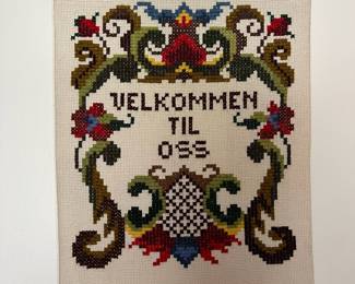 Norwegian Cross Stitch Welcome Wall Hanging Sign