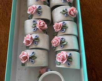 Set of 13 Porcelain Flower Napkin Holders