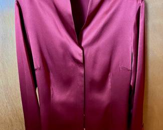Lafayette 148 Maroon 100% Silk Long Sleeve Blouse