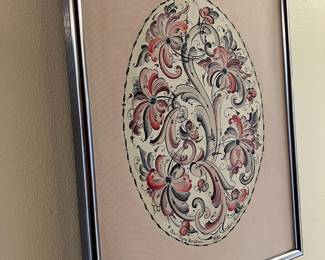 Framed Rosemaling Folk Art by Karl Stone Brathen