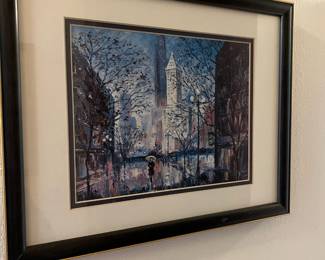 Framed & Matted Street Scene Print Signed Elena