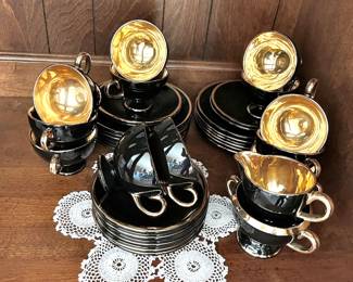 Egersund Norway Norsk Flint Black and Gold Teacup Dish Set