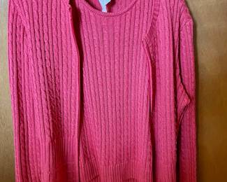 St. John Pink Cable Net Cardigan with Matching Shirt – Size Medium