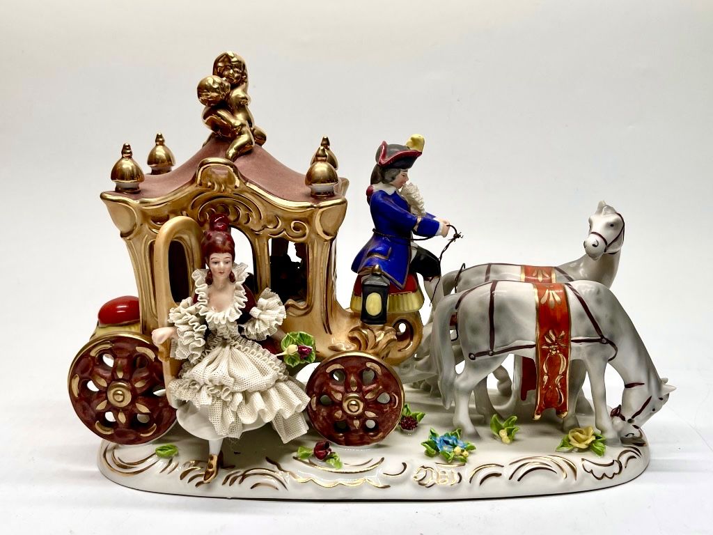 Vintage Porcelain Dresden Lady and Carriage