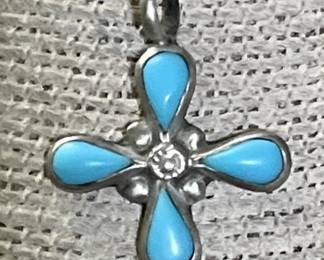 Sterling Silver and Turquoise Cross Necklace
