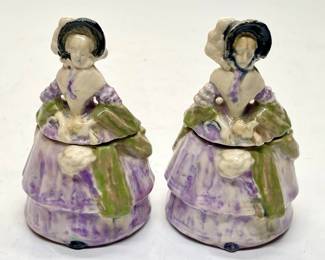 Two Vintage Hand Glazed Ceramic Victorian Lady