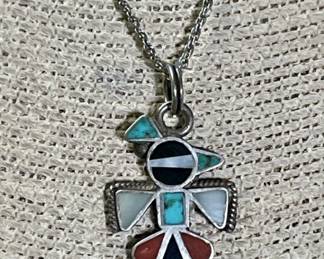 Sterling Silver Necklace with Zuni Inlaid Pendant