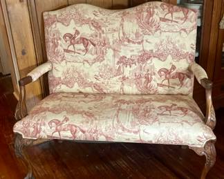 Antiq. Carved Wood Tall Settee w/ Ball & Claw Feet