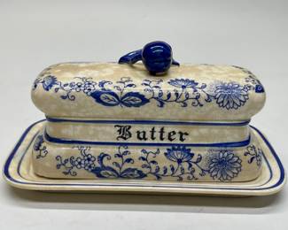 Vintage Blue Onion Transferware Butter Dish