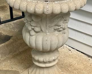 Large Concrete Urn Planter Yard Art w/ Fruit Motif