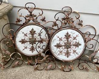 Pair of Vintage Wrought Iron Garden Wall Decor -
